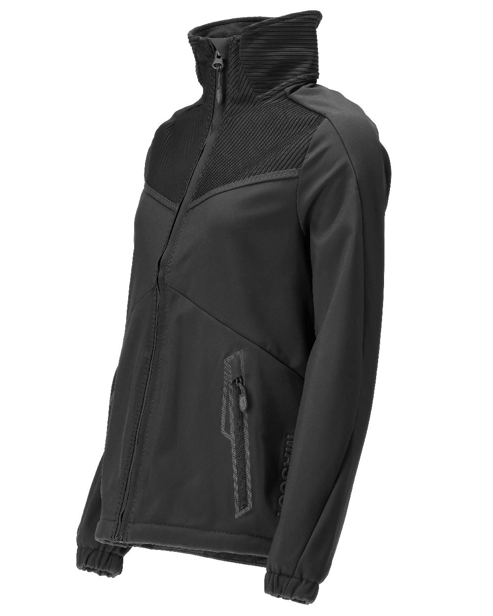 Black Coloured Mascot Workwear Womens Customized Breathable Softshell Jacket on white background