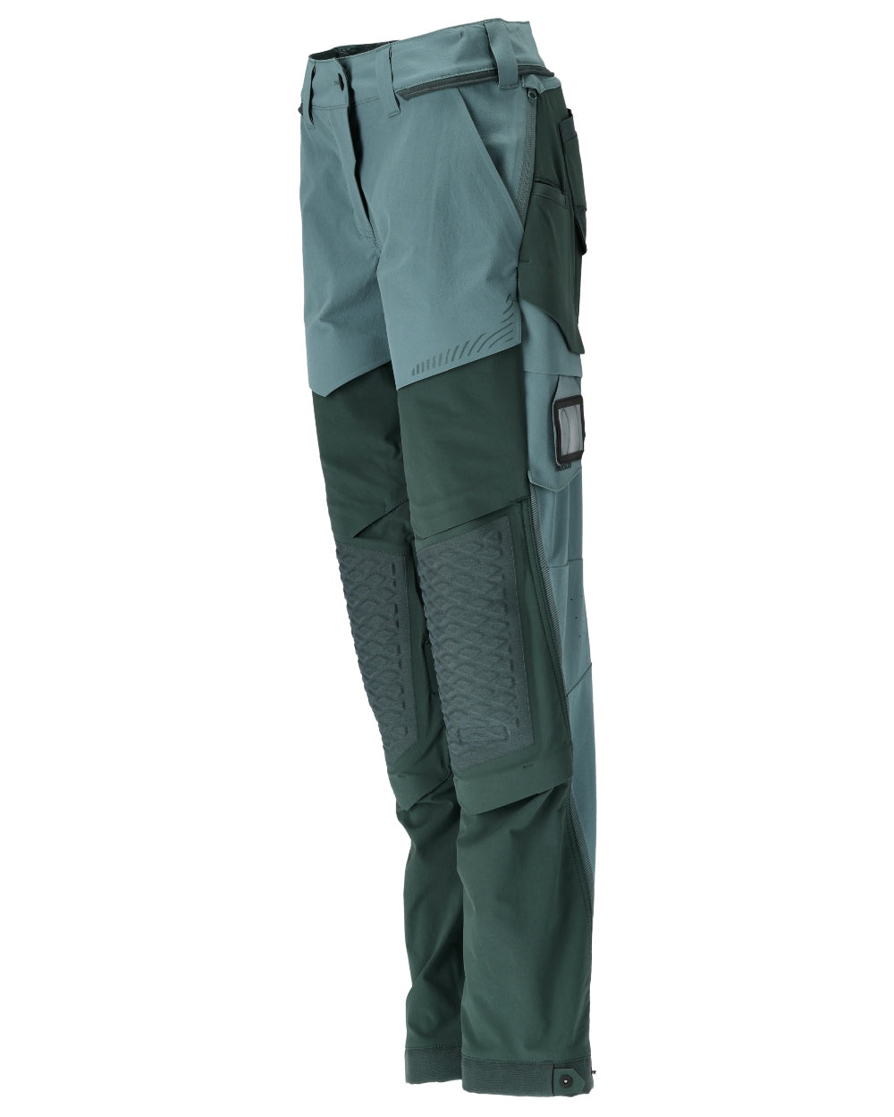 Light Forest Green Coloured Mascot Workwear Womens Customized Diamond Fit Trousers With Kneepad Pockets on white background