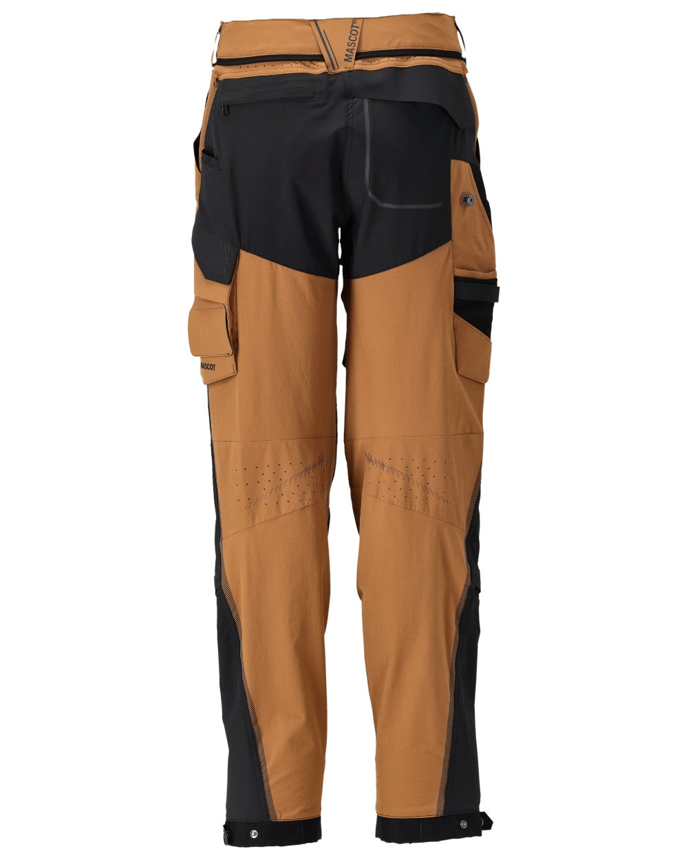 Nut Brown Black Coloured Mascot Workwear Womens Customized Diamond Fit Trousers With Kneepad Pockets on white background
