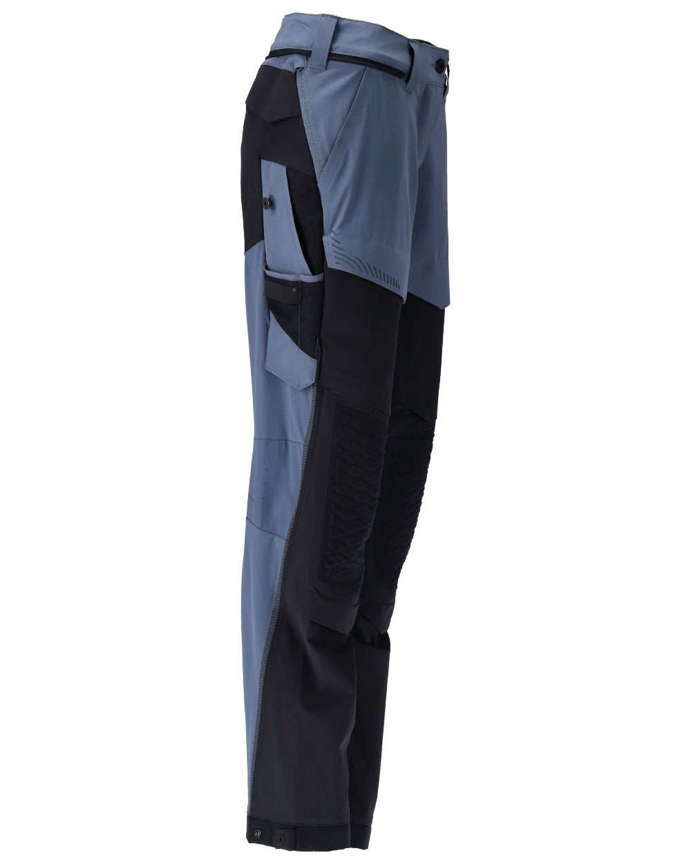 Stone Blue Dark Navy Coloured Mascot Workwear Womens Customized Diamond Fit Trousers With Kneepad Pockets on white background