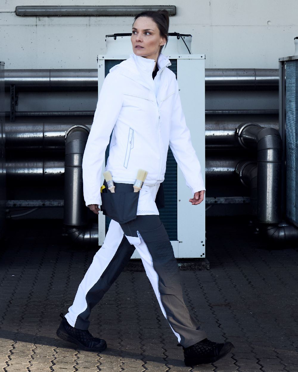 White Coloured Mascot Workwear Womens Customized Lightweight Jacket on outdoor background