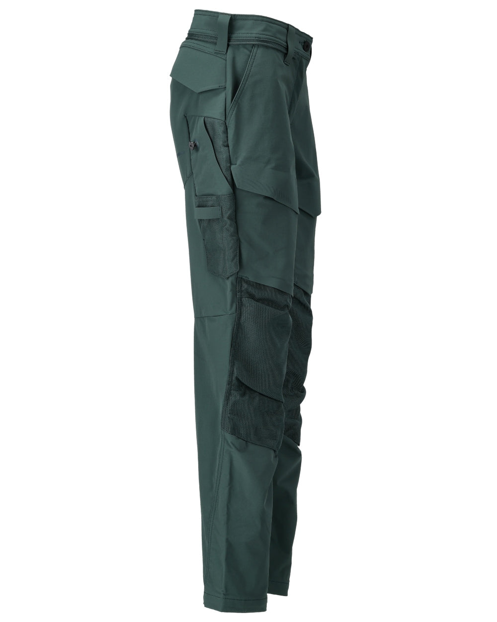 Forest Green Coloured Mascot Workwear Womens Customized Trousers With Kneepad Pockets on white background