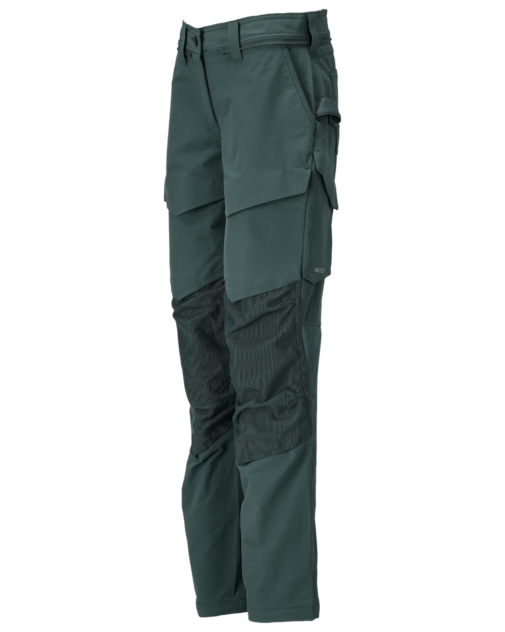 Forest Green Coloured Mascot Workwear Womens Customized Trousers With Kneepad Pockets on white background