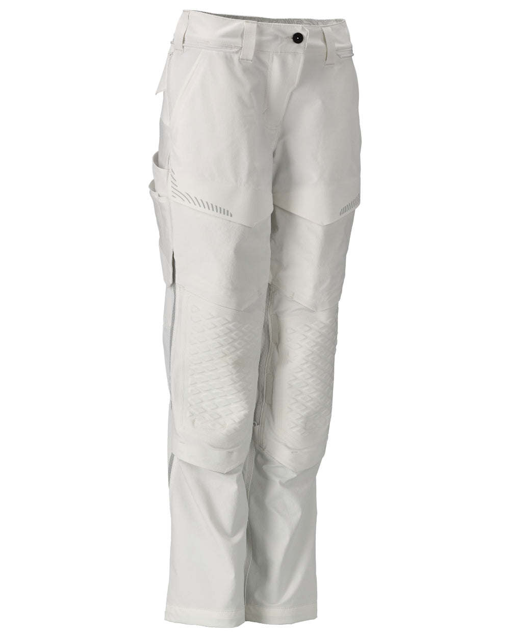 White Coloured Mascot Workwear Womens Customized Water Repellent Trousers With Kneepad Pockets on white background