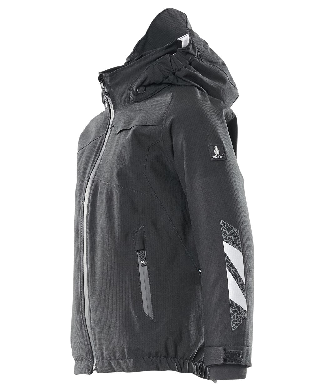 Black coloured Mascot Workwear Accelerate Childrens Winter Jacket on white background