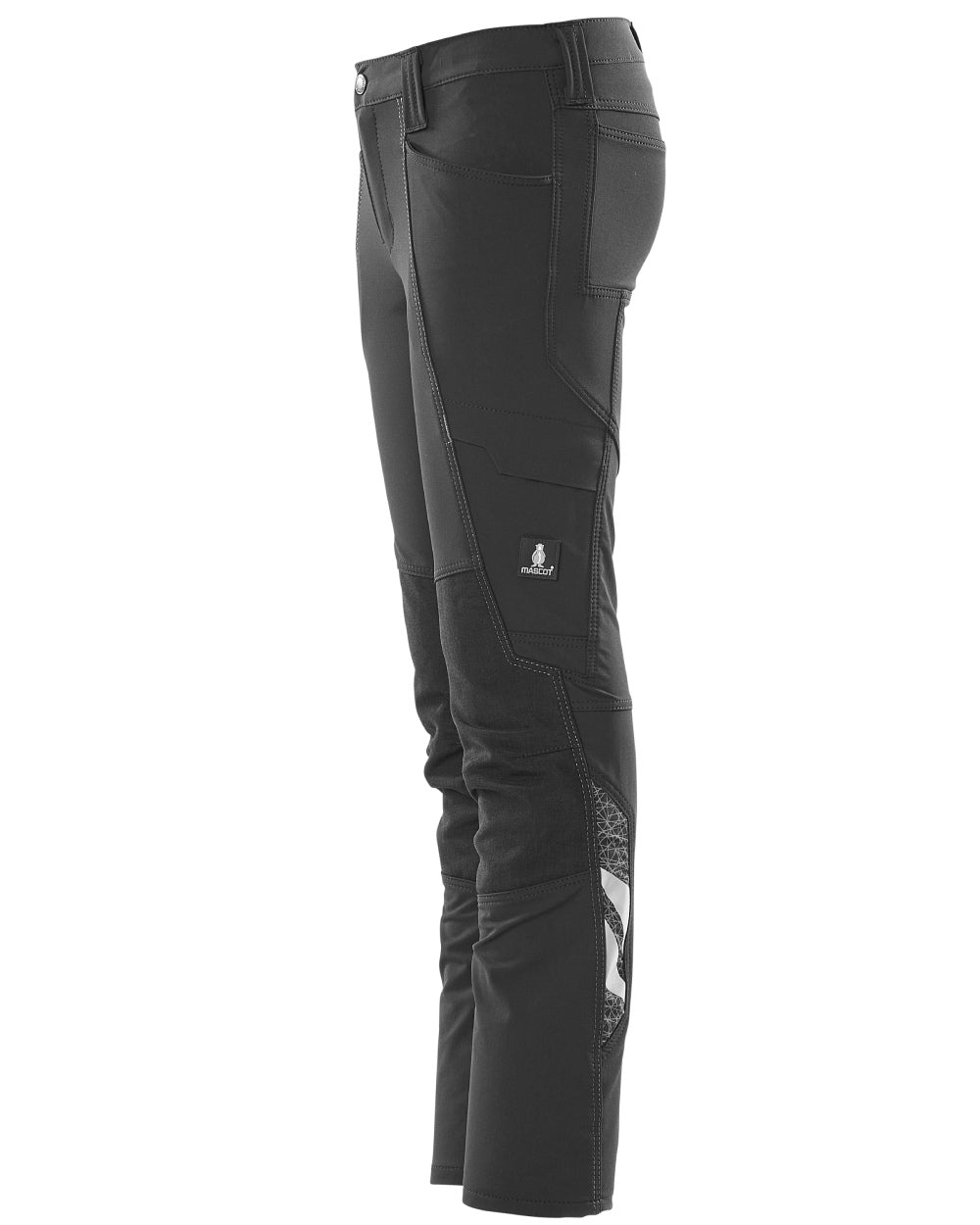 Black coloured Mascot Workwear Childrens Accelerate Pants on white background