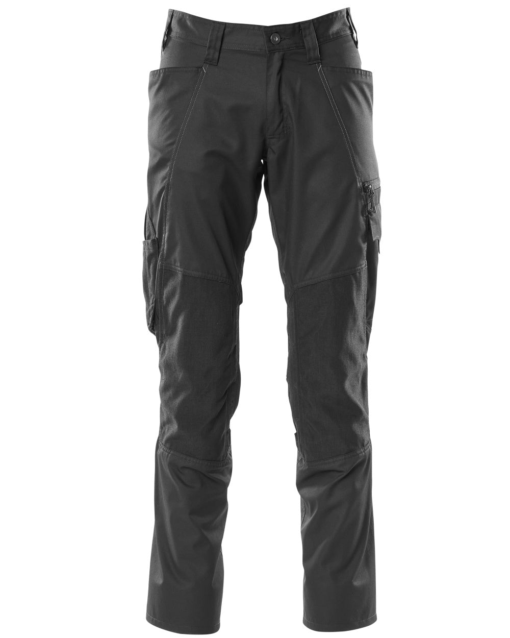 Black coloured Mascot Workwear Mens Accelerate Trousers With Kneepad Pockets on white background