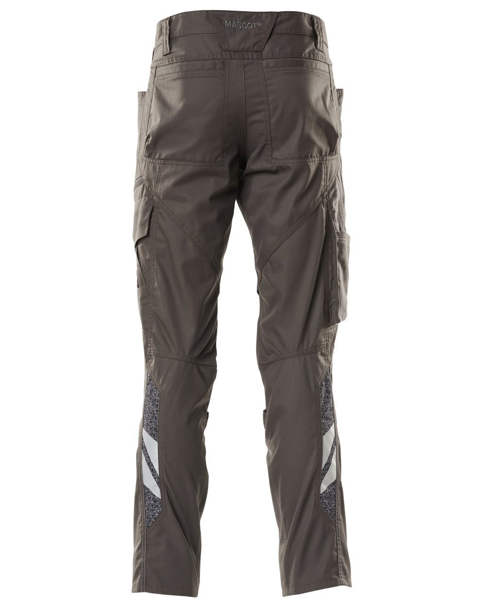 Dark Anthracite coloured Mascot Workwear Mens Accelerate Trousers With Kneepad Pockets on white background
