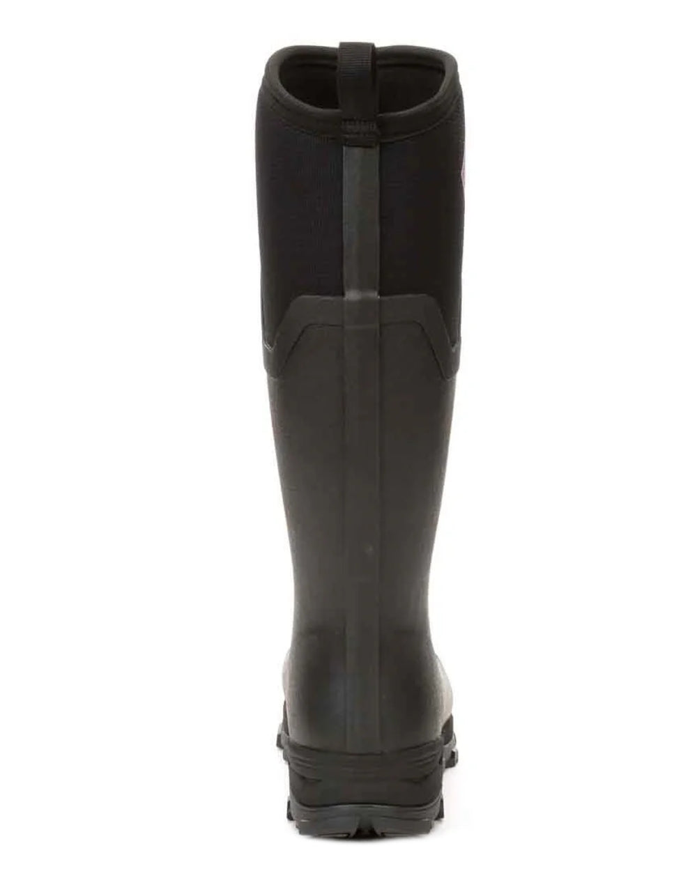 Black Hot Pink coloured Muck Boots Womens Arctic Ice Tall Wellingtons on white background