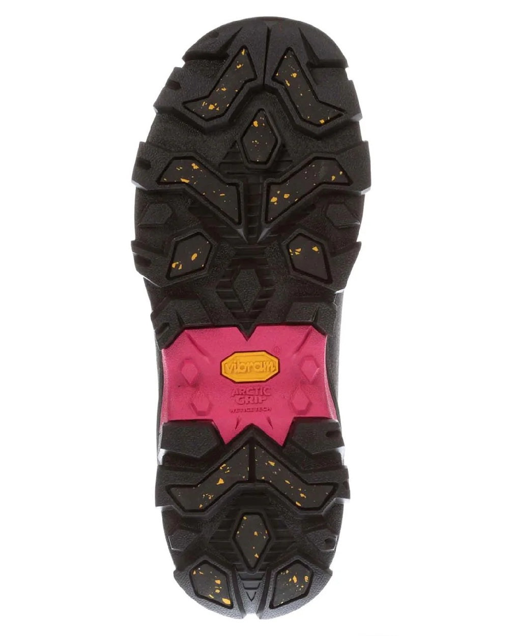 Black Hot Pink coloured Muck Boots Womens Arctic Ice Tall Wellingtons on white background