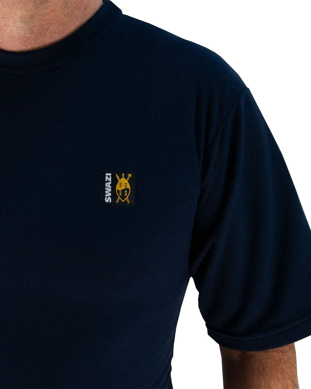 Navy Coloured Swazi Micro Top On A White Background