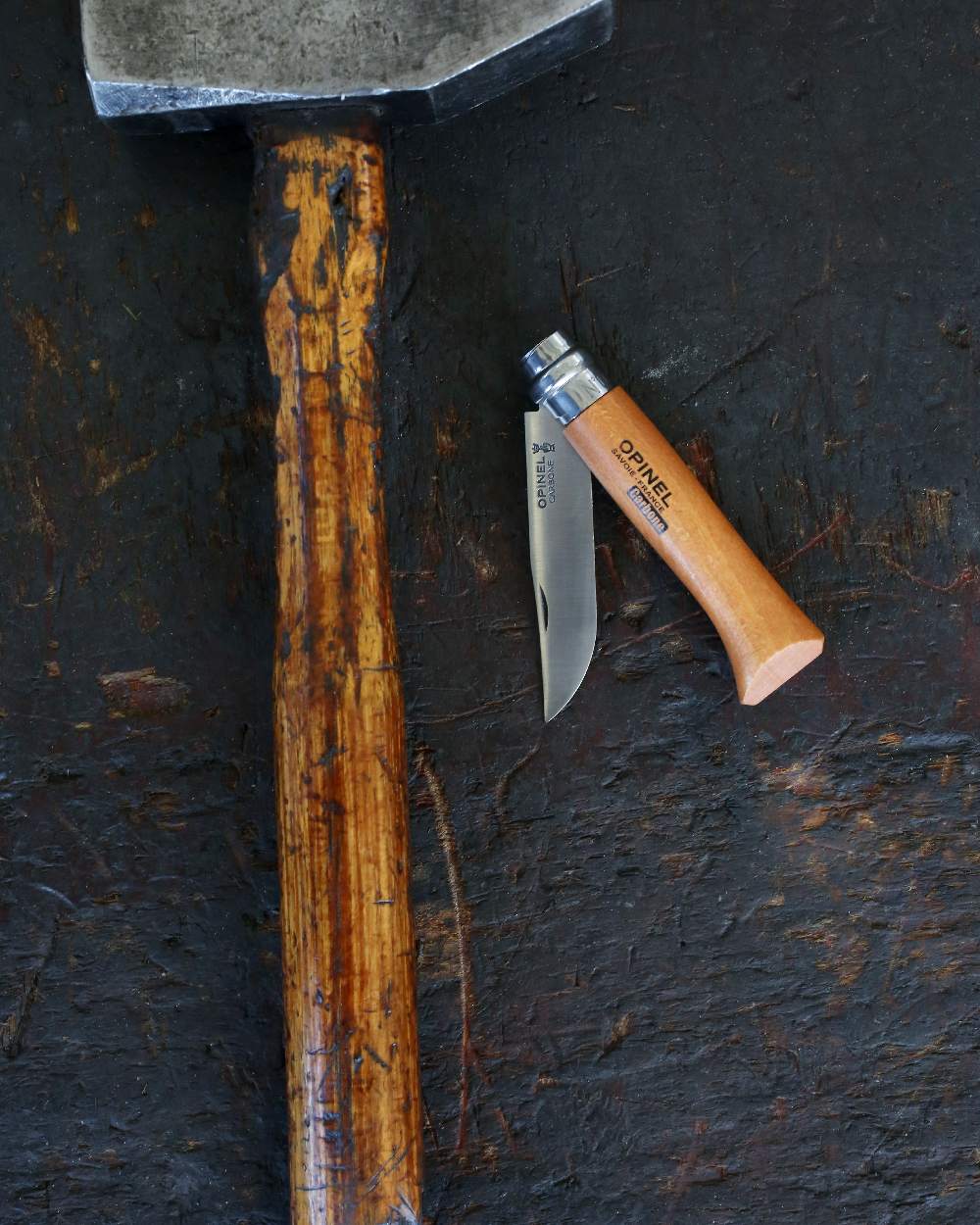 Carbon Steel coloured Opinel Classic Originals Knife on rock background