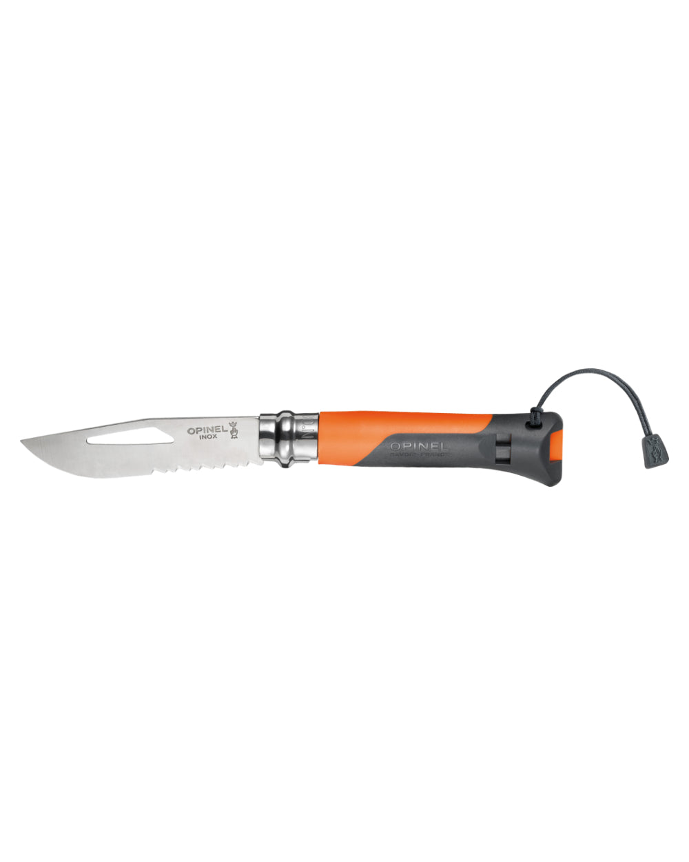 Orange coloured Opinel No.8 Outdoor Knife on white background