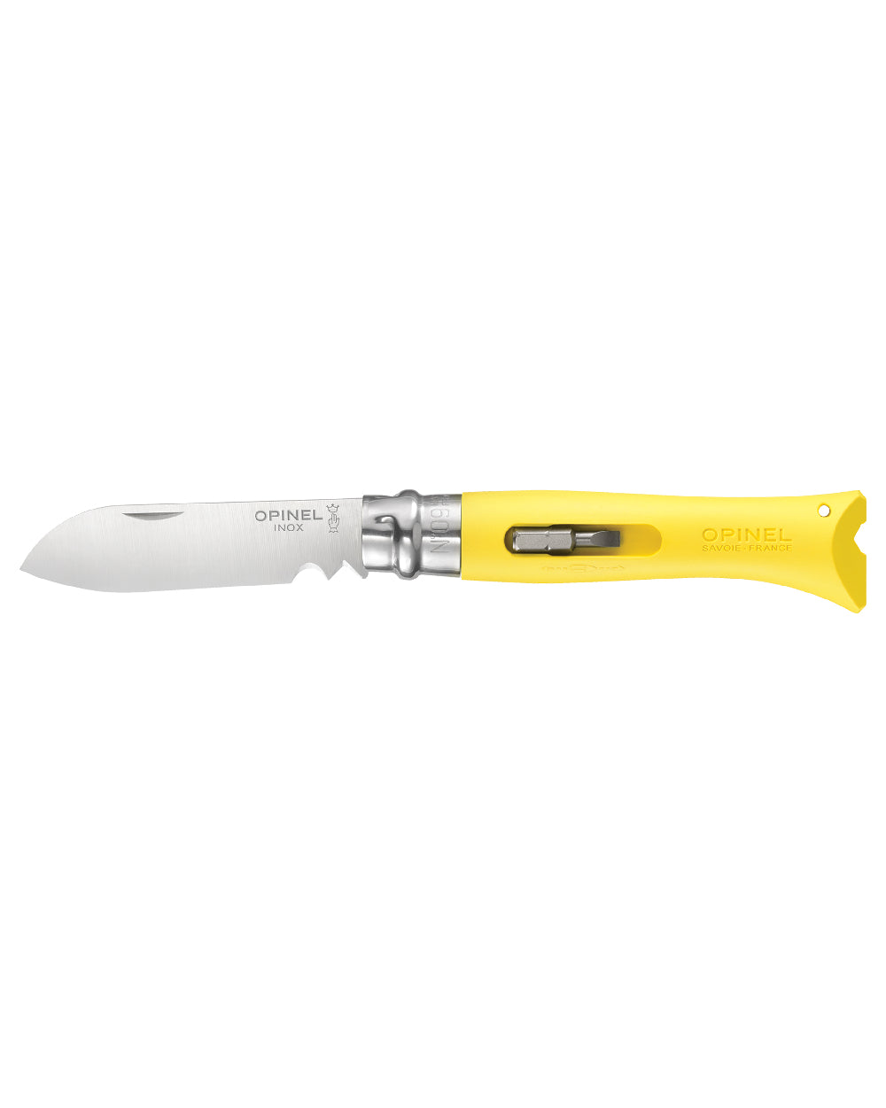Yellow coloured Opinel No.9 DIY Knife on white background