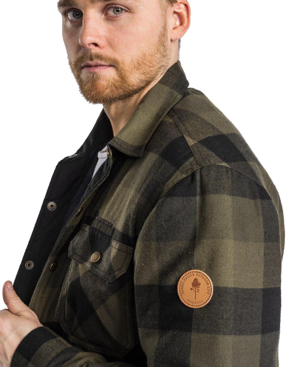 Green Black coloured Pinewood Mens Canada Classic 2.0 Shirt on white background