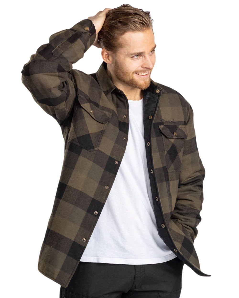 Green Black coloured Pinewood Mens Canada Classic 2.0 Shirt on white background