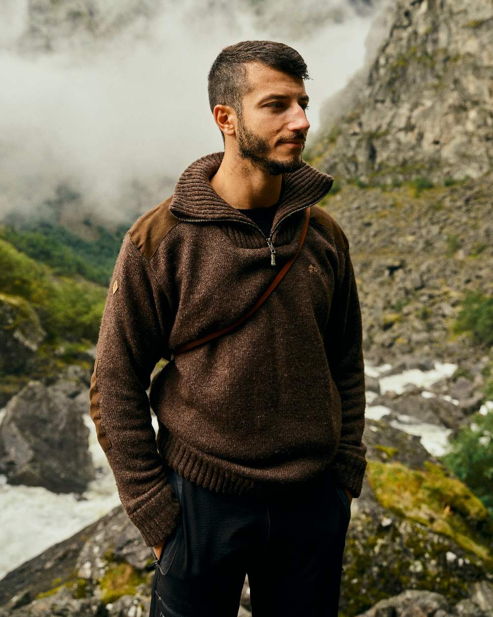 Brown Mel Coloured Pinewood Mens Hurricane Sweater on outdoor background
