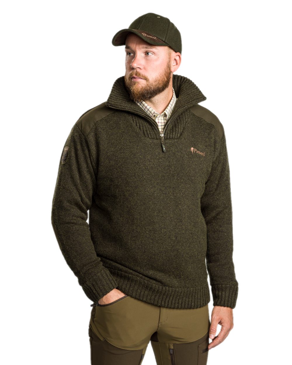 Dark Green Mel Coloured Pinewood Mens Hurricane Sweater on outdoor background