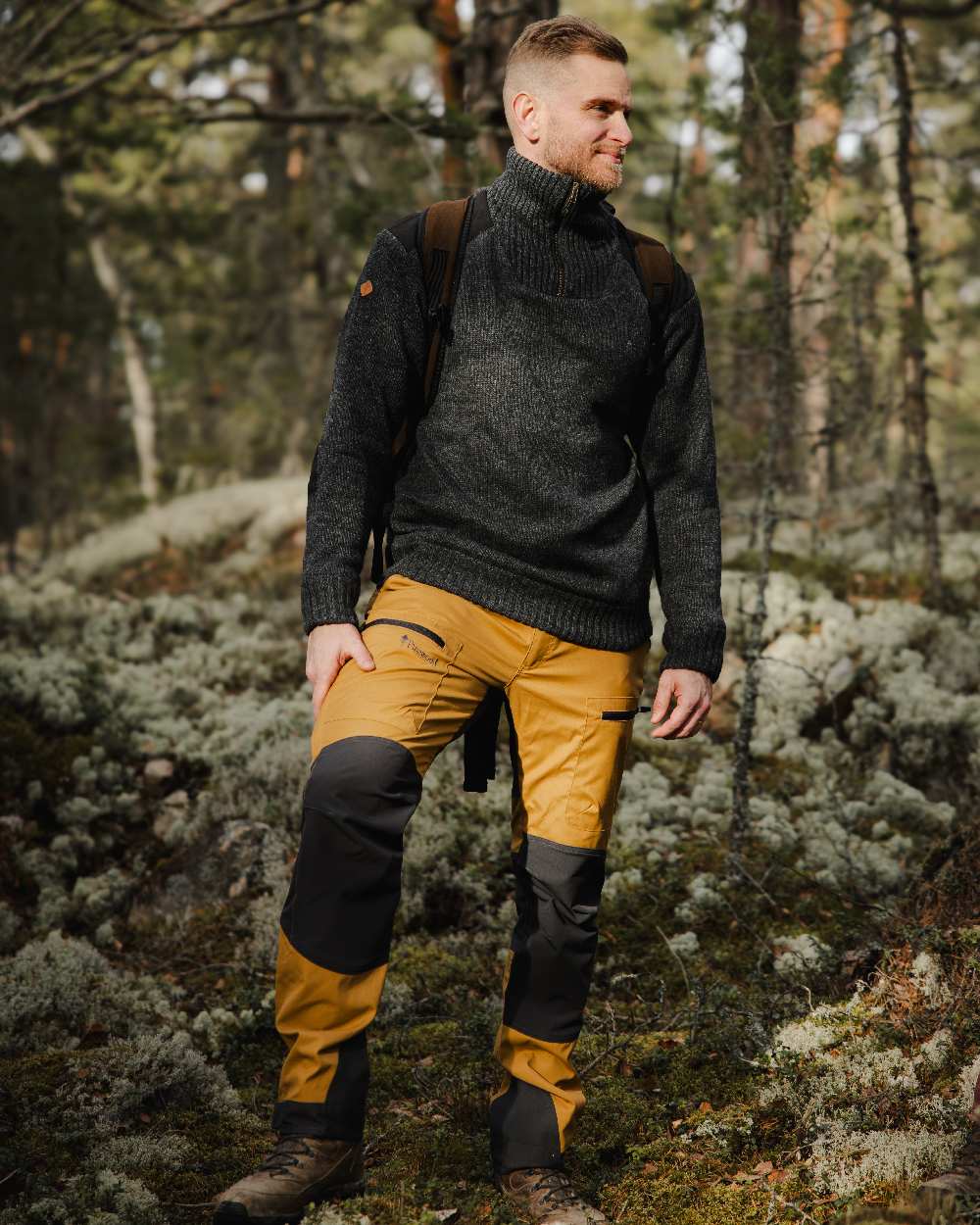 Dark Grey Mel Coloured Pinewood Mens Hurricane Sweater on outdoor background