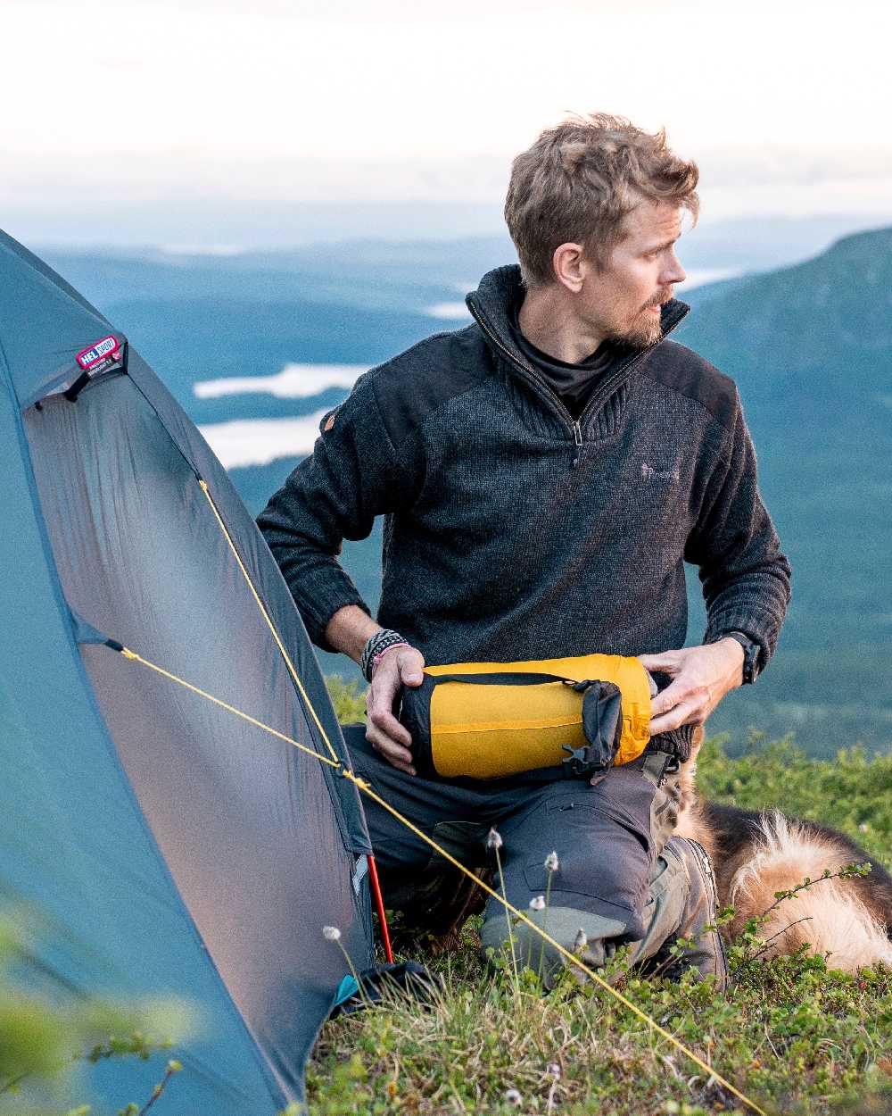 Dark Grey Mel Coloured Pinewood Mens Hurricane Sweater on outdoor background