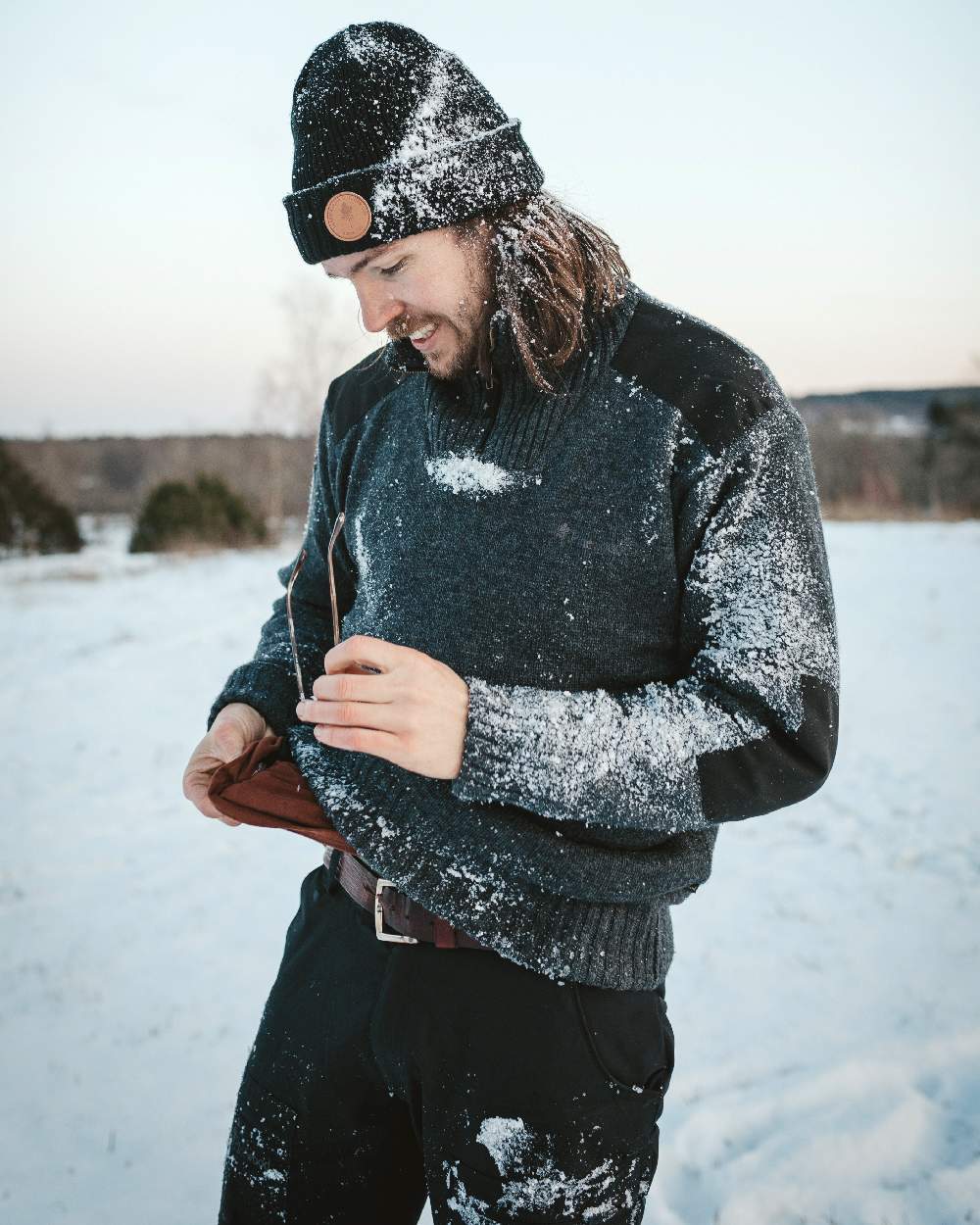 Dark Grey Mel Coloured Pinewood Mens Hurricane Sweater on outdoor background