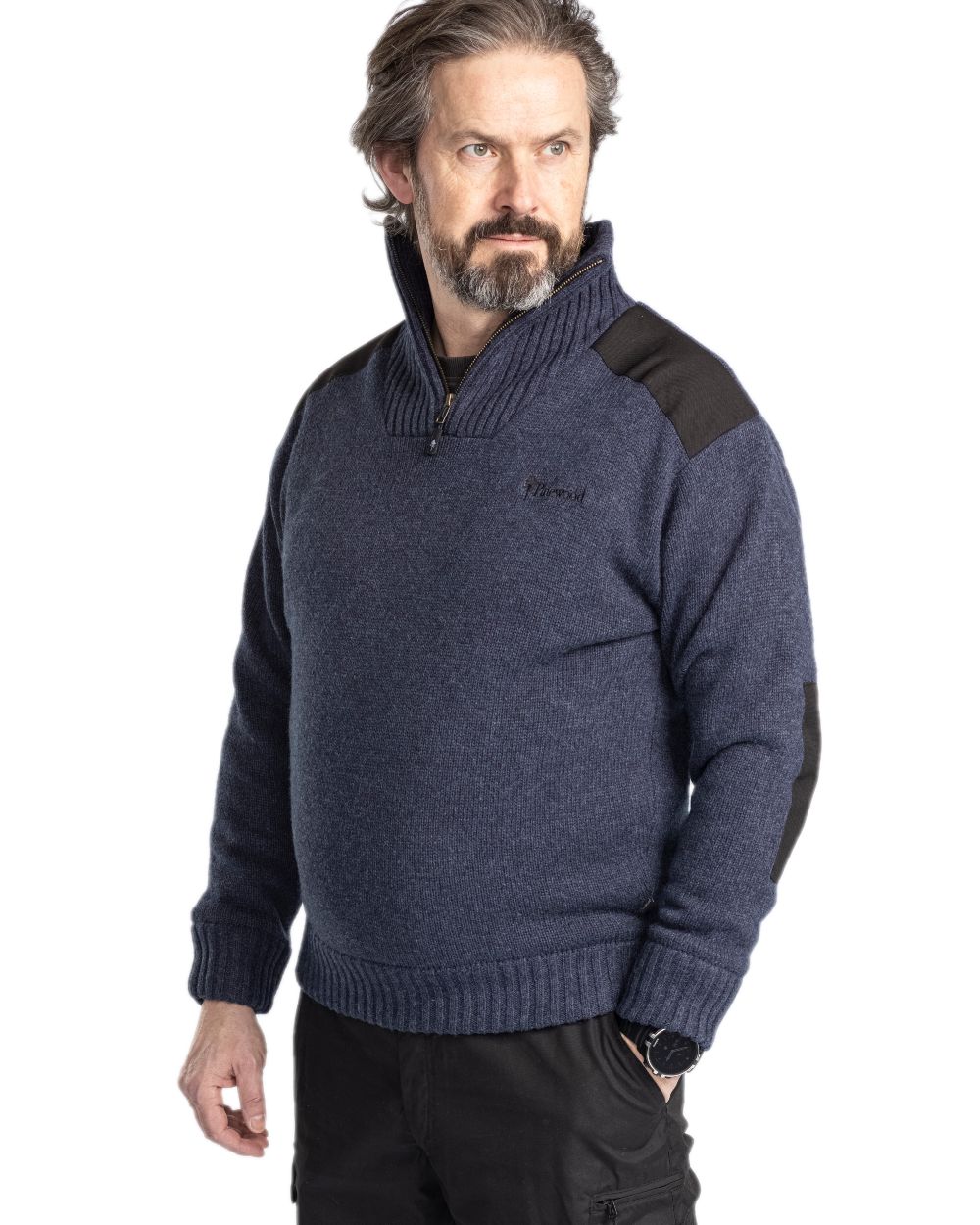 Dark Navy Mel Coloured Pinewood Mens Hurricane Sweater on outdoor background