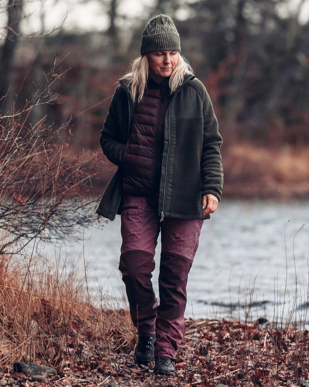 Light Plum Earth Plum Coloured Pinewood Womens Caribou TC Trousers on outdoor background