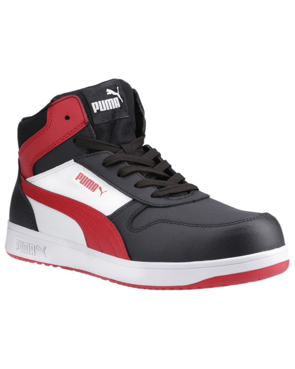 Black Red Coloured Puma Safety Mens Frontcourt Safety Shoes on white background