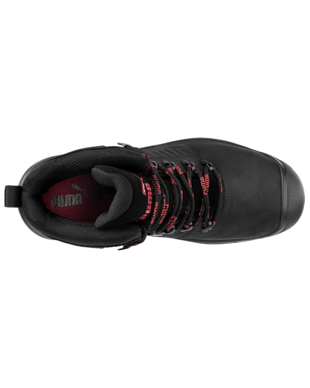 Black Red Coloured Puma Safety Mens Iron Heavy Duty Boots on white background