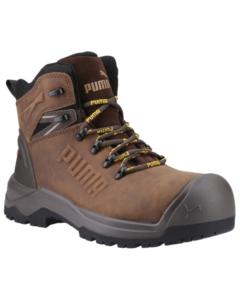 Brown Black Coloured Puma Safety Mens Iron Heavy Duty Boots on white background