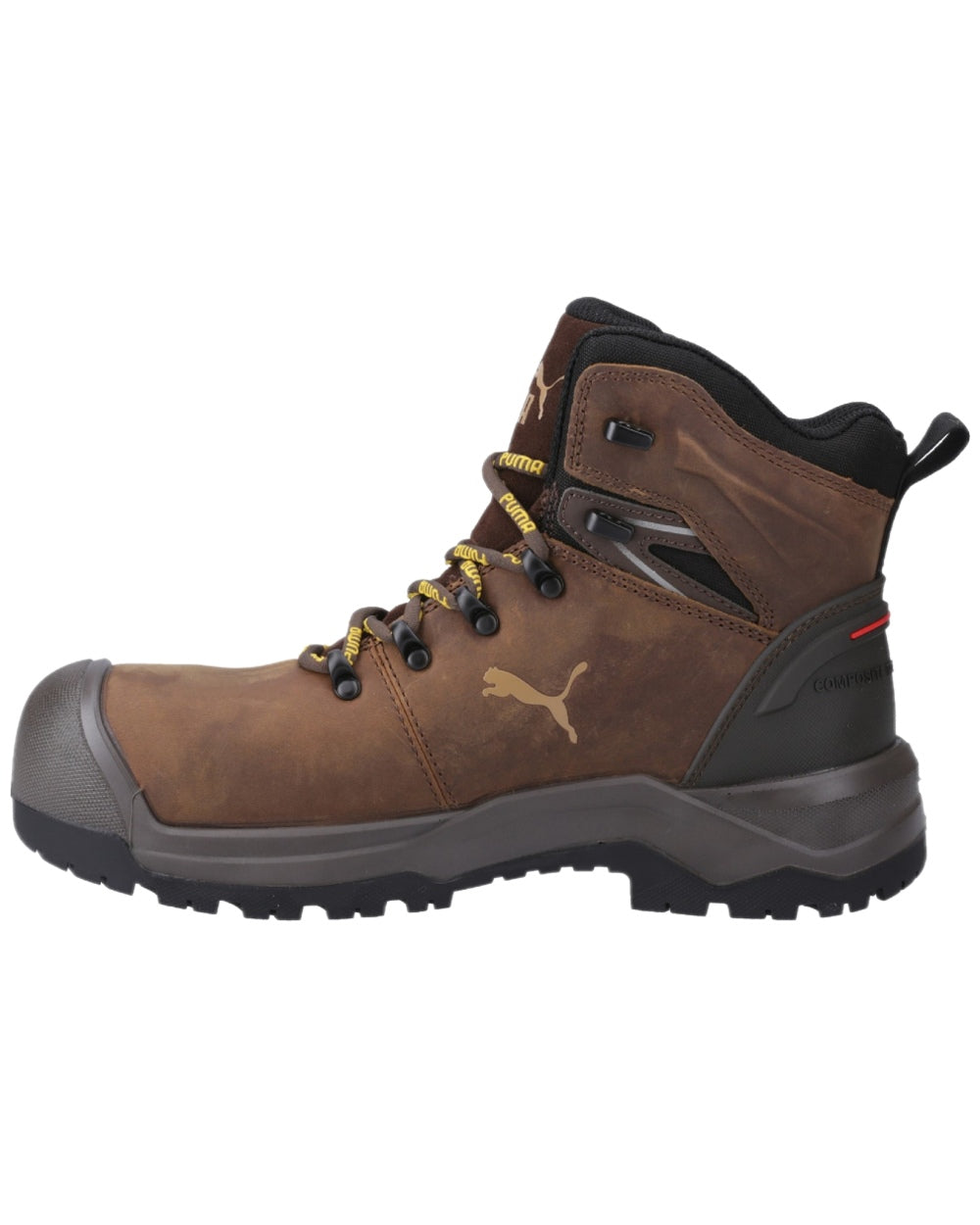 Brown Black Coloured Puma Safety Mens Iron Heavy Duty Boots on white background