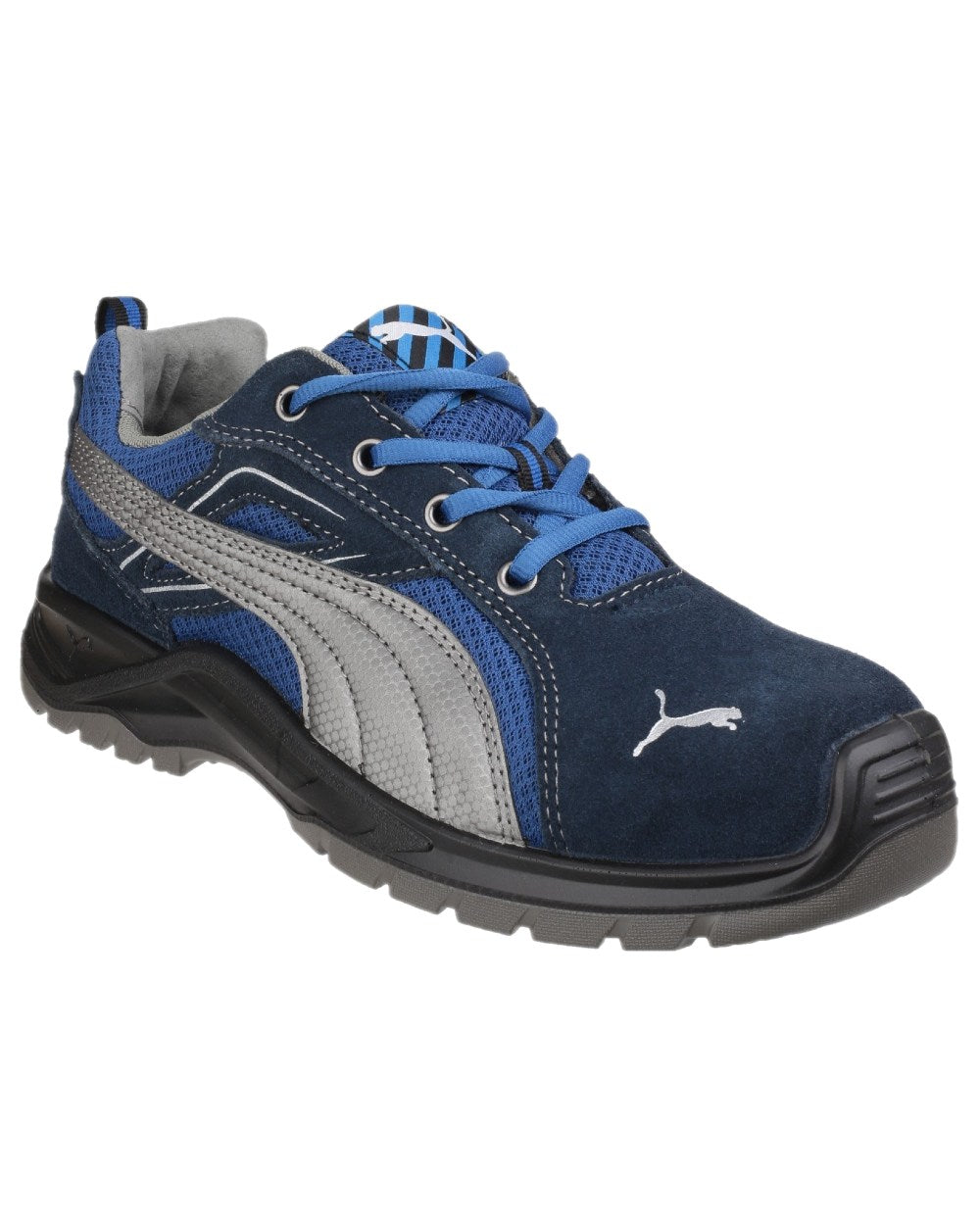 Blue Coloured Puma Safety Mens Omni Sky Low Safety Shoes on white background
