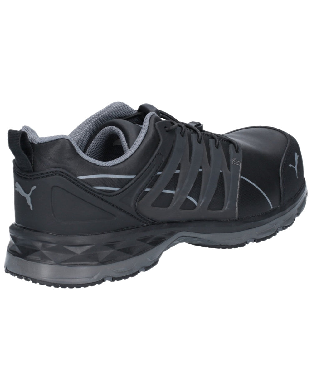 Black Coloured Puma Safety Mens Velocity 2.0 Low Safety Shoes S3S ESD on white background