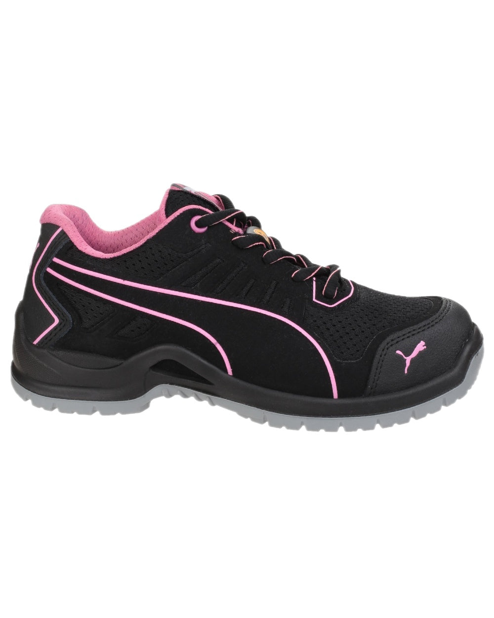 Black Coloured Puma Safety Womens Fuse Tech Lightweight Safety Trainers on white background