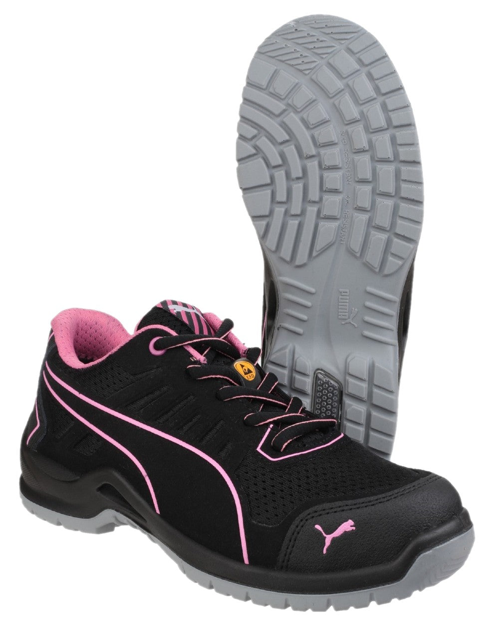 Black Coloured Puma Safety Womens Fuse Tech Lightweight Safety Trainers on white background