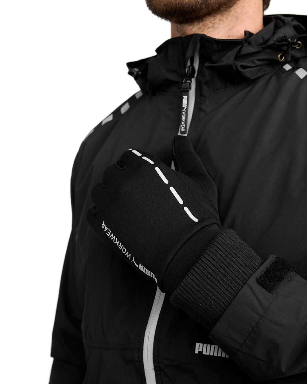 Black Coloured Puma Workwear Work Gloves on white background