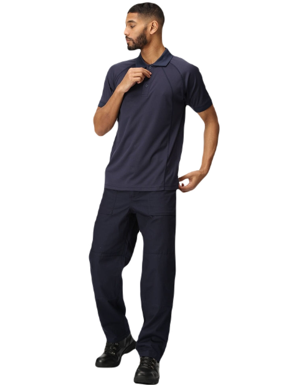 Navy coloured Regatta Action Trousers on white background