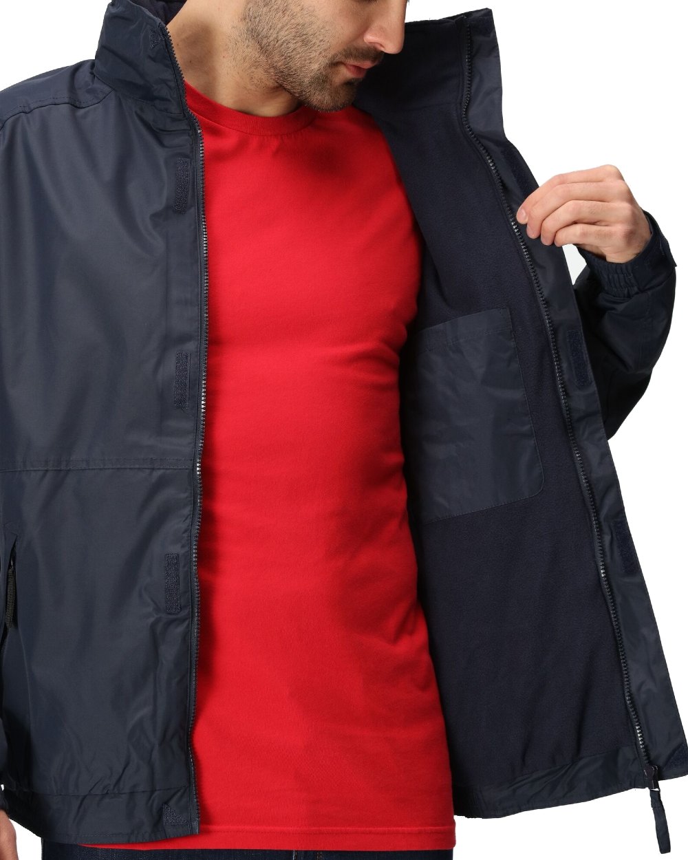 Navy coloured Regatta Dover Fleece Lined Bomber Jacket on white background
