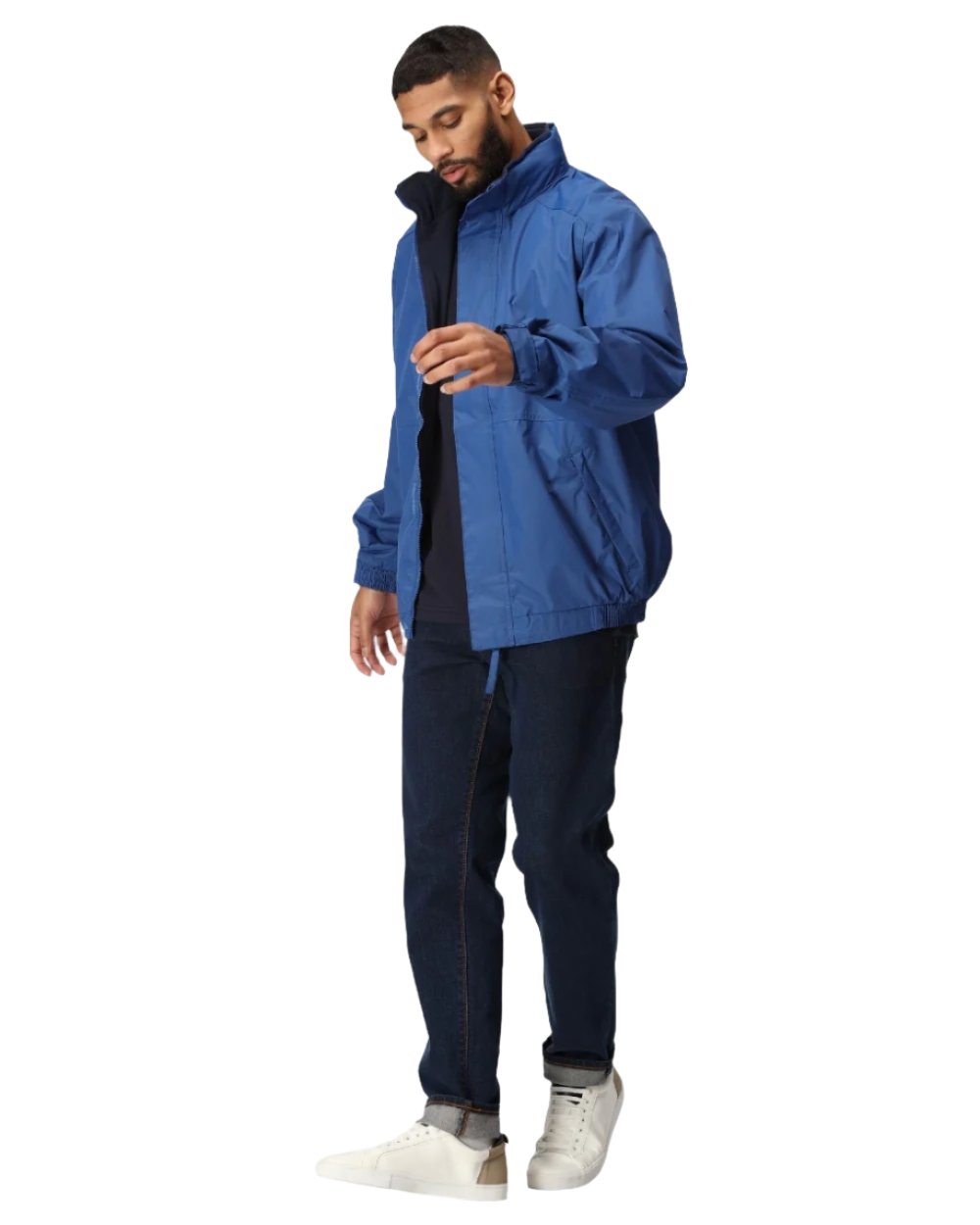 Royal Blue Navy coloured Regatta Dover Fleece Lined Bomber Jacket on white background