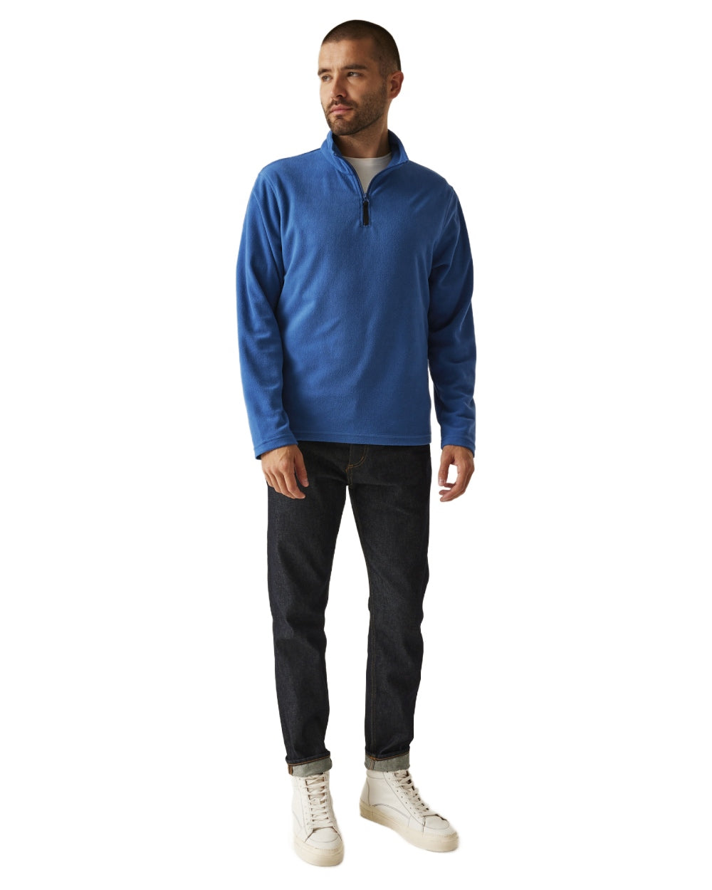 Royal Blue coloured Regatta Mens Micro Zip Neck Fleece on white background