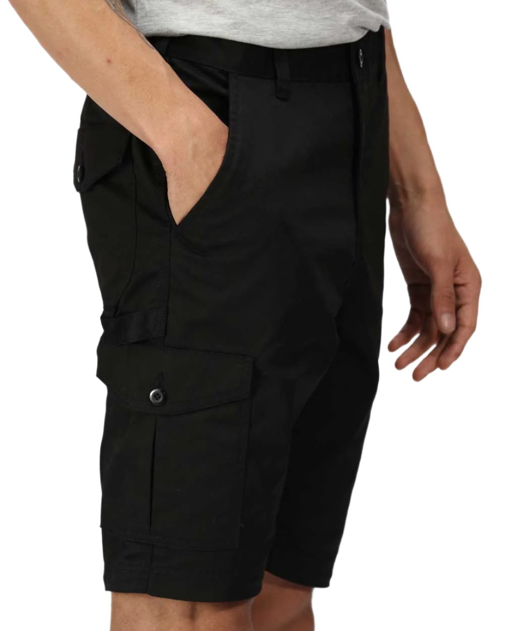 Black coloured Regatta Pro Cargo Shorts on white background