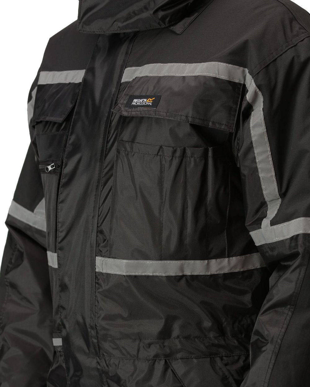 Black coloured Regatta Pro Waterproof Insulated Coverall on white background
