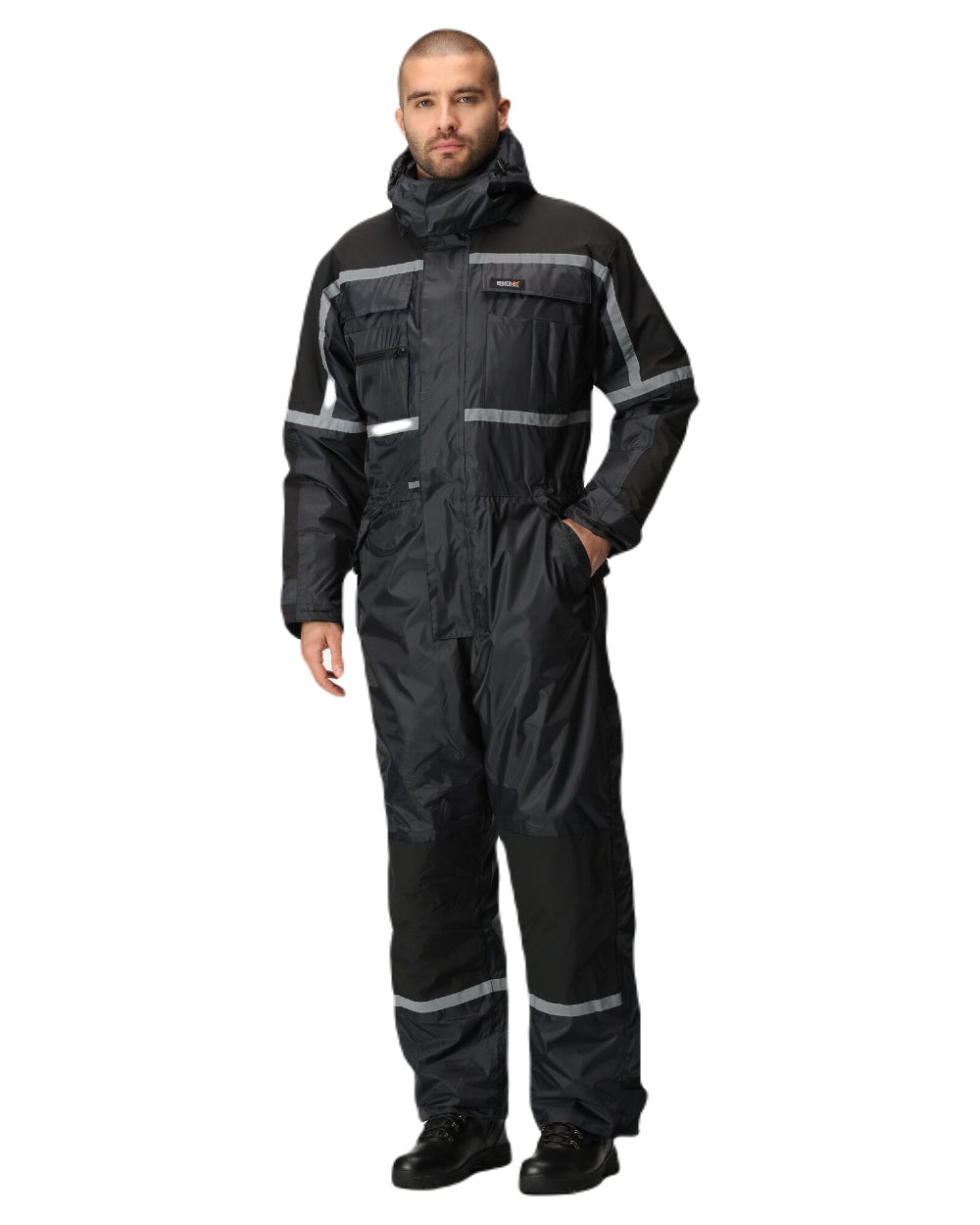 Navy coloured Regatta Pro Waterproof Insulated Coverall on white background