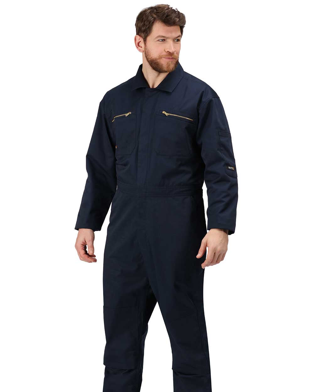 Navy coloured Regatta Pro Zip Fasten Coverall on white background