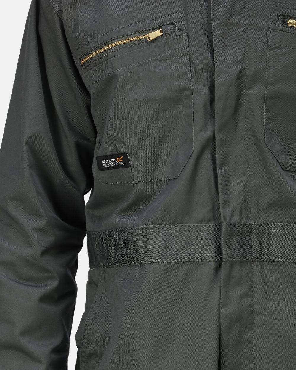 Sage coloured Regatta Pro Zip Fasten Coverall on white background