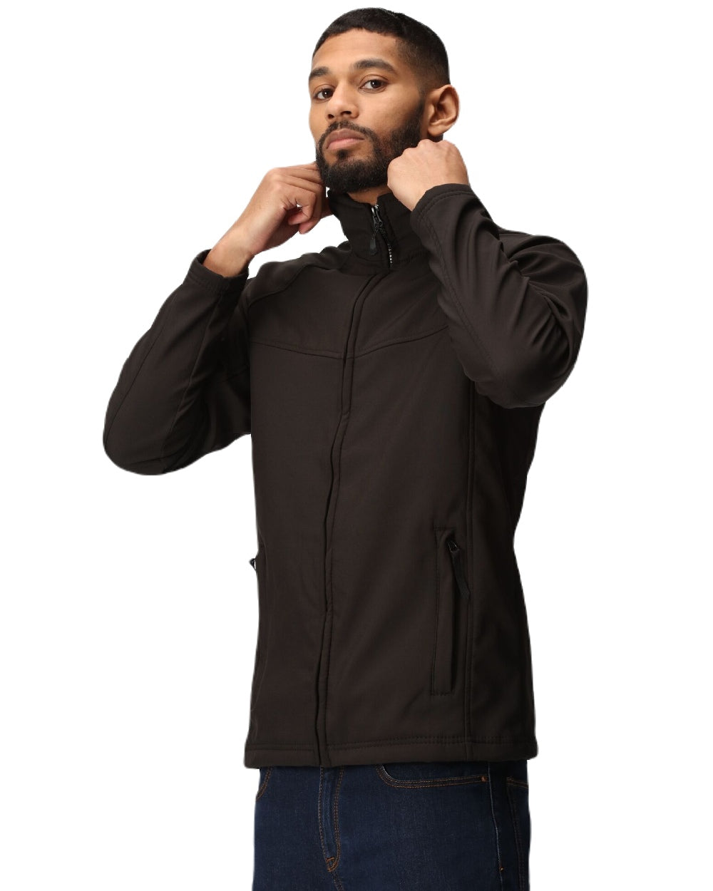 All Black coloured Regatta Uproar Softshell Jacket on white background