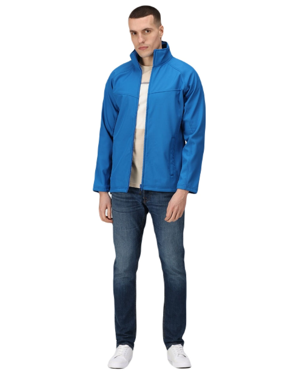 Oxford Blue coloured Regatta Uproar Softshell Jacket on white background