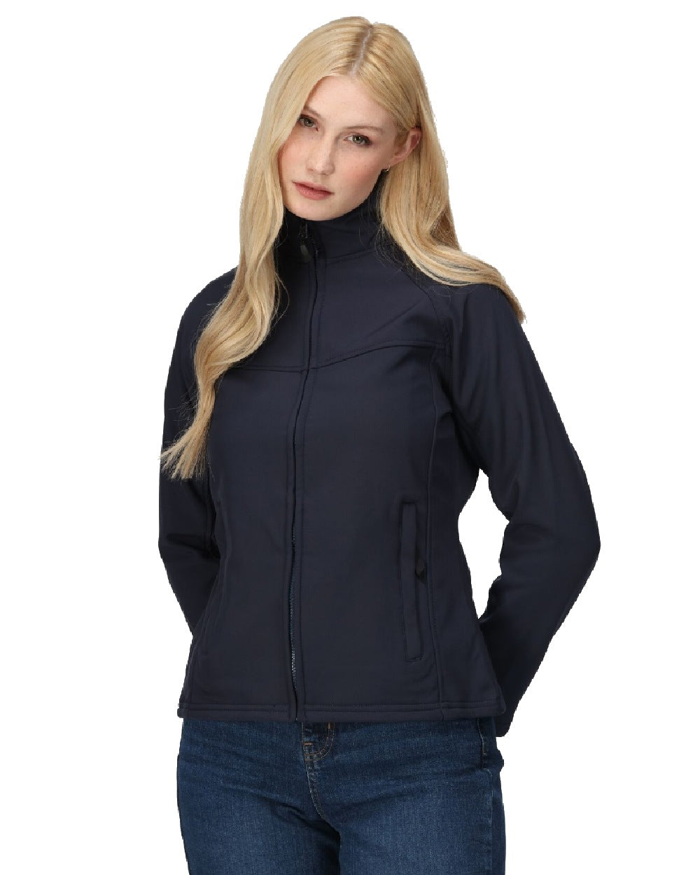 Navy coloured Regatta Womens Uproar Softshell Jacket on white background