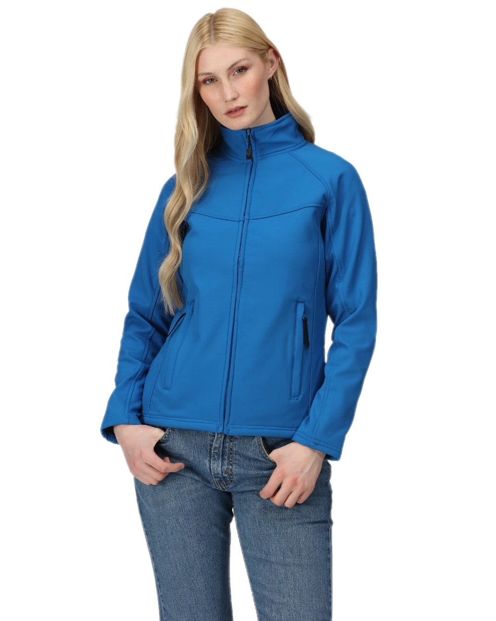 Oxford Blue Seal Grey coloured Regatta Womens Uproar Softshell Jacket on white background