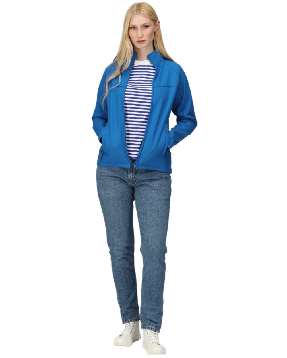 Oxford Blue Seal Grey coloured Regatta Womens Uproar Softshell Jacket on white background